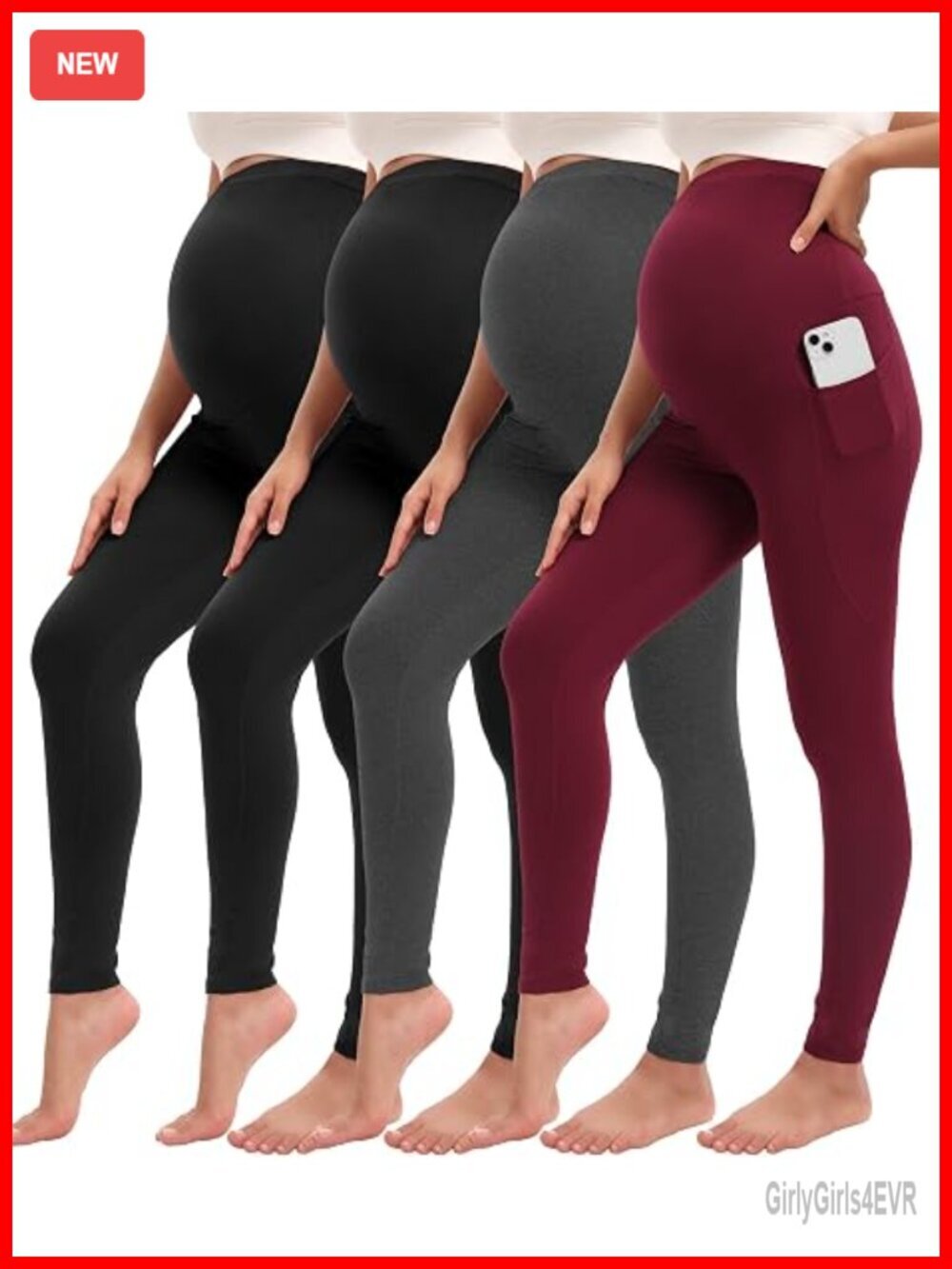 4 Pack Maternity Leggings with Pockets Over The Belly Yoga Pants Activewear
